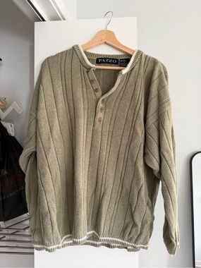 Vintage Pazzo Olive Green Ribbed Henley Sweater